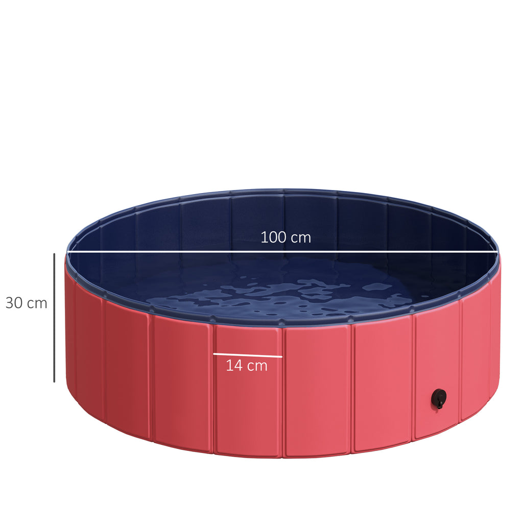 Kompakt Hopfällbar Hundpool – Röd/Blå – Ø100 x 30 cm