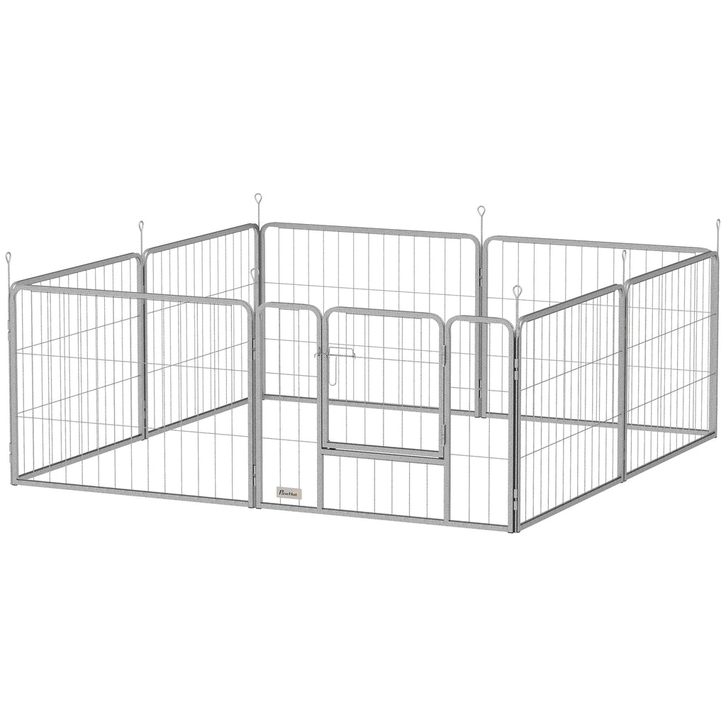 Flexibel Husdjurshage i Rostfritt Stål – 8 Paneler & Bärrem (Silver, 60 cm)