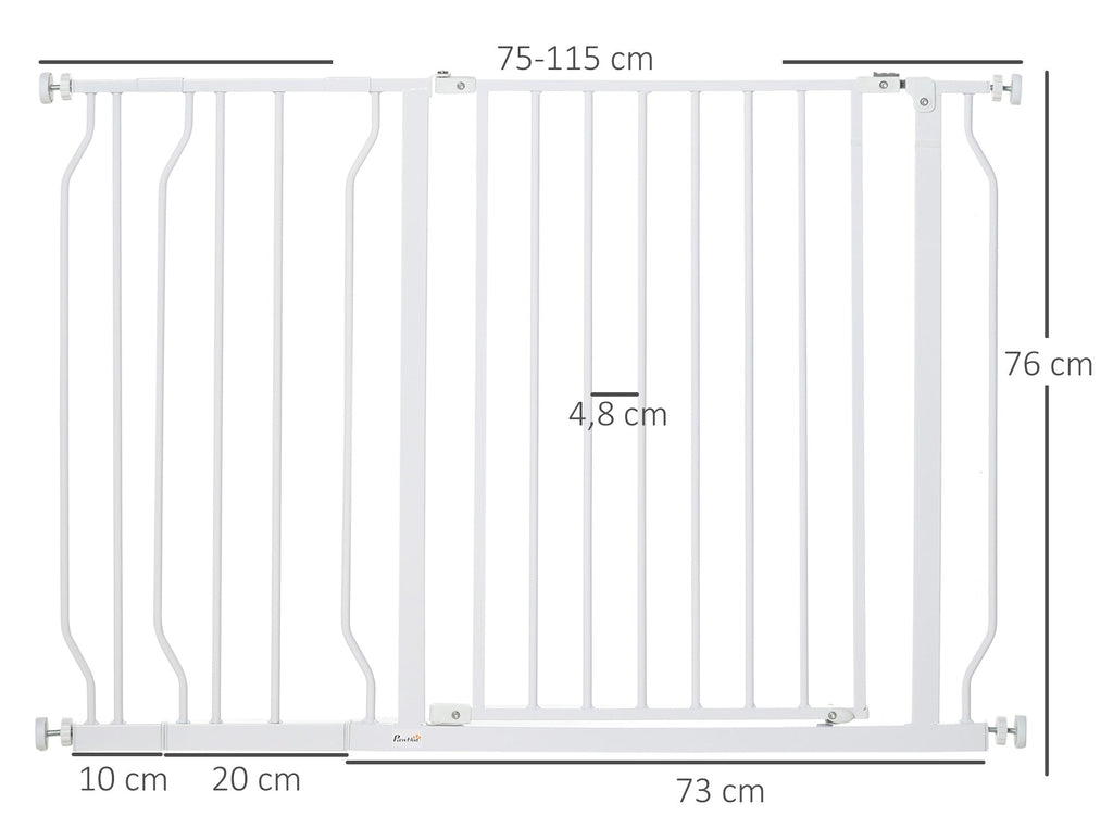 PawHut Tryckmonterad Säkerhetsgrind för Husdjur – Vit – 75–115 cm