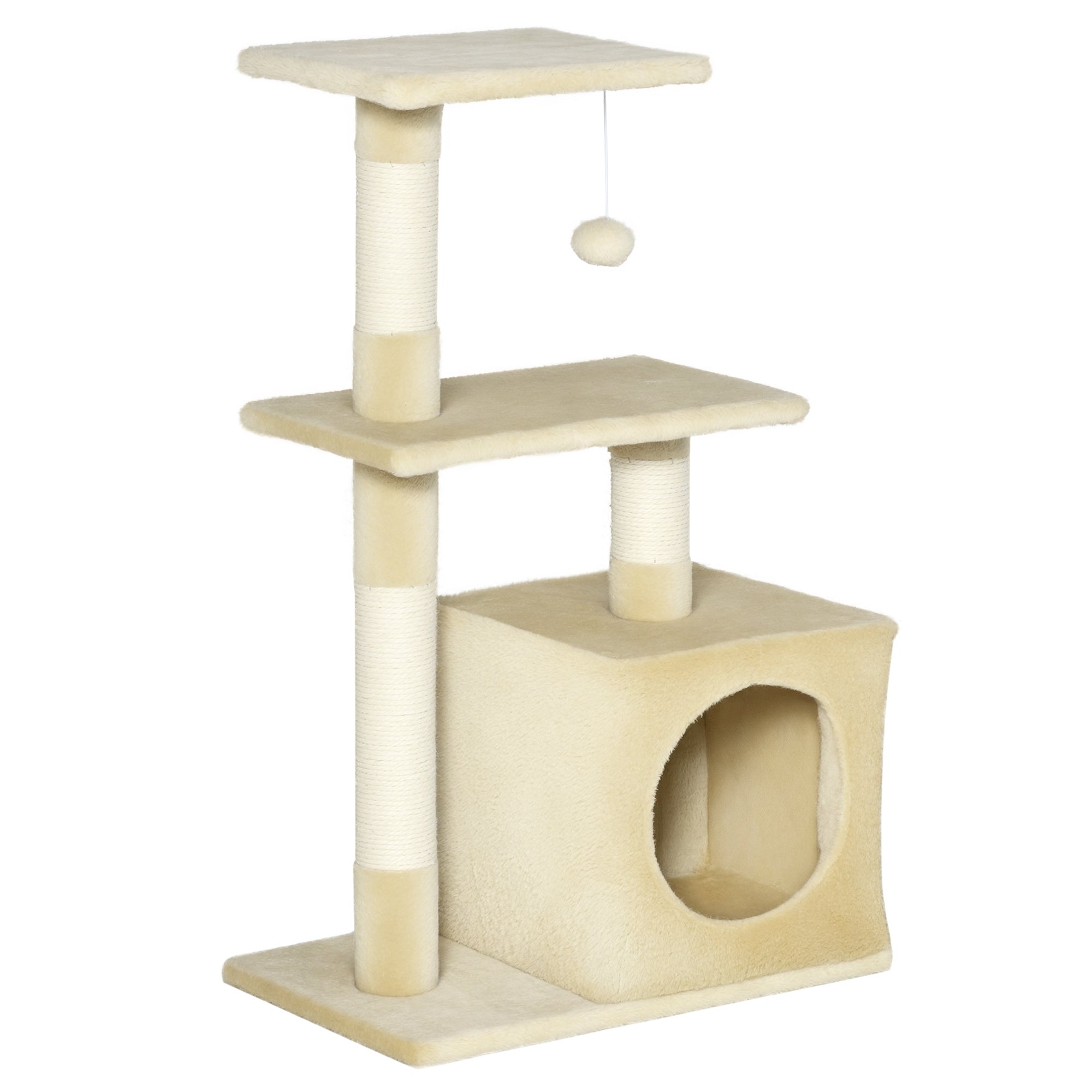 Klösträd 81,5 cm med kattgrotta, plattformar och lekboll – Beige