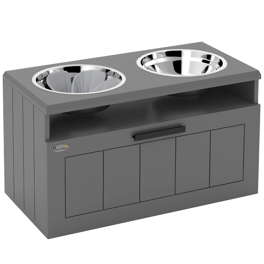 Matstation för Stora Hundar – Ergonomisk Design med Förvaringslåda (Grå)