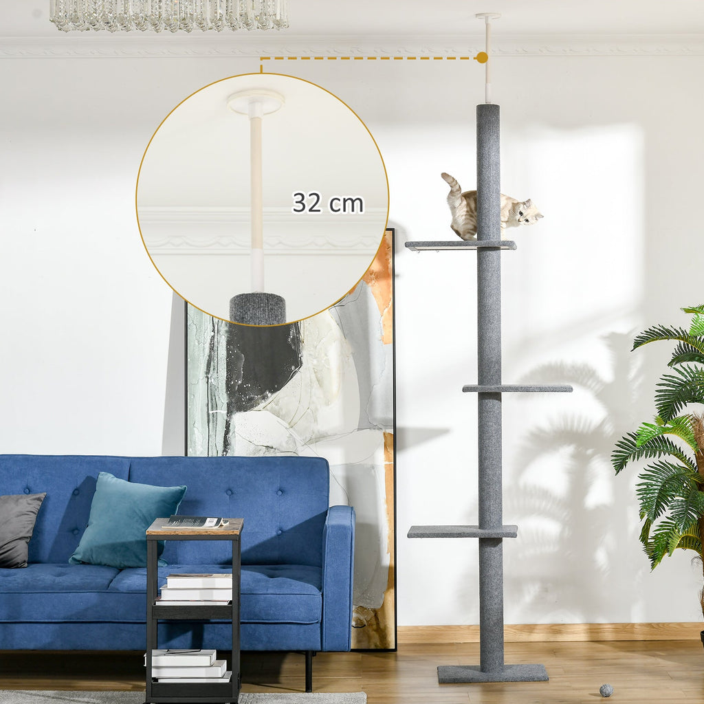 Takhögt klösträd med plattformar – Grå, 228–260 cm