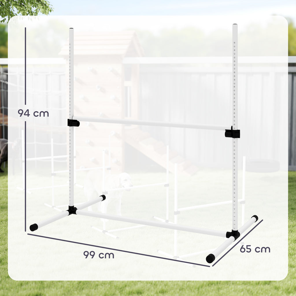 PawHut Agility-set för Hundar – 4 Hinder med Justerbar Höjd – Vit – Inkl. Bärväska