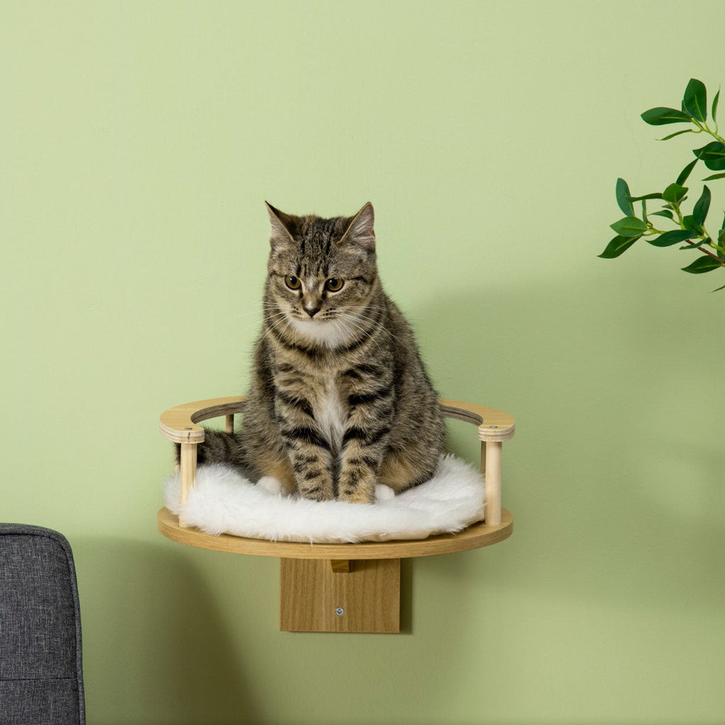 Vägghängd kattbädd med skyddskant – Ek/Cremevit