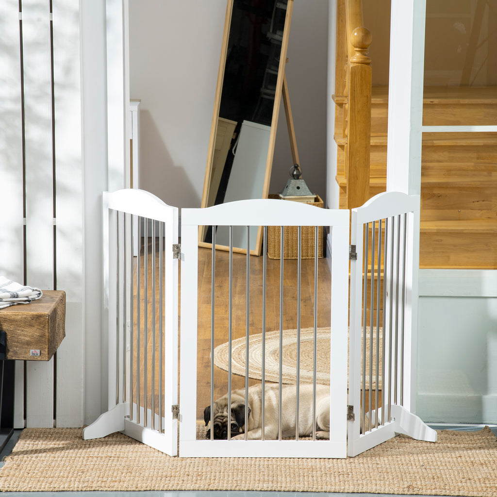 PawHut Fällbart Hundstaket med 3 Paneler – Vit – 154 x 30 x 80 cm