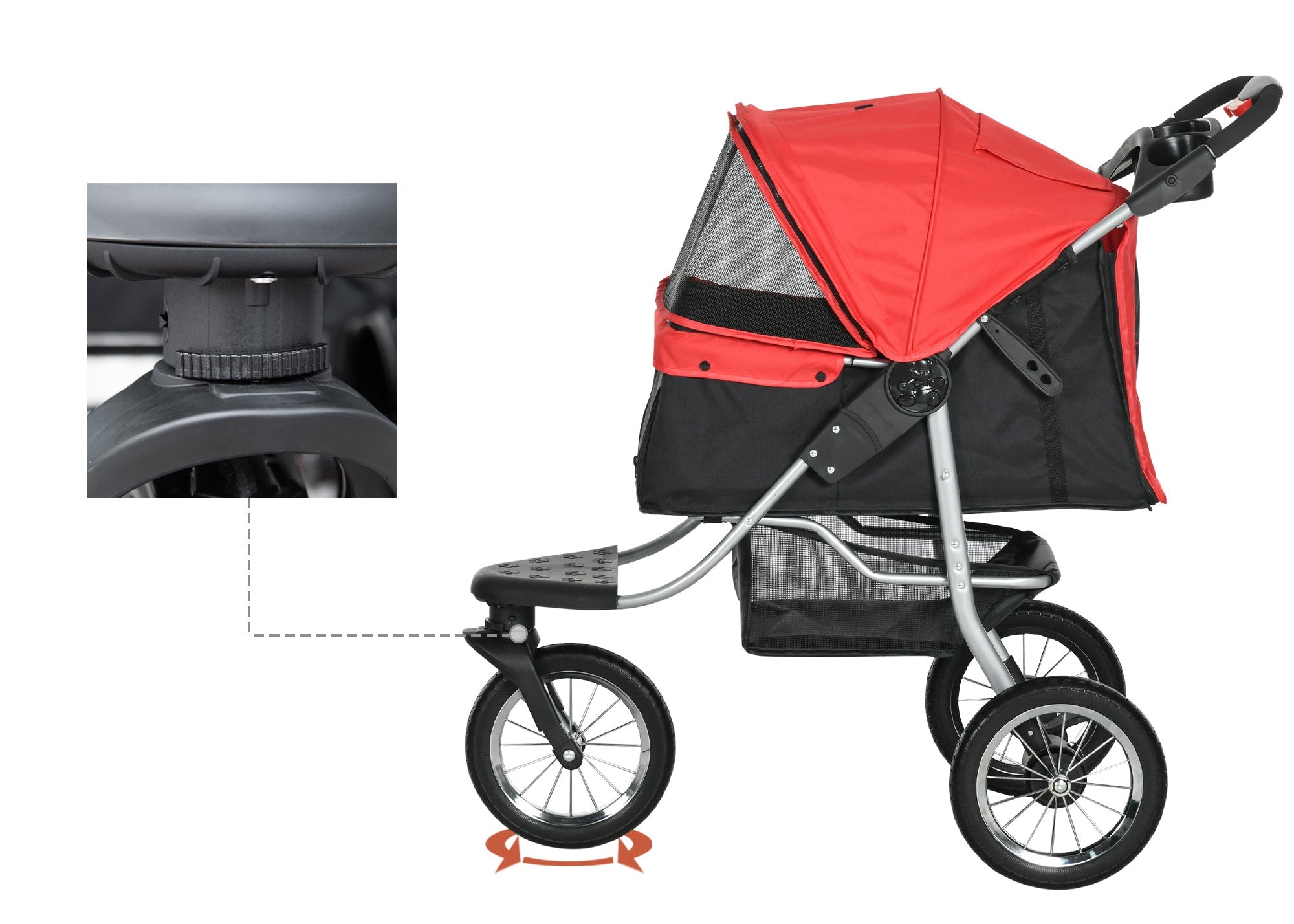 PawHut 3-hjulig Hundvagn för Löpning & Promenad – Röd/Svart – Upp till 10 kg