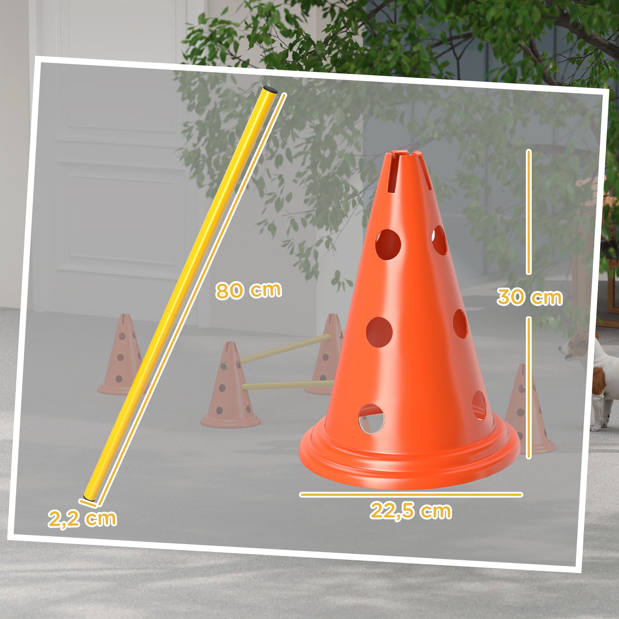 Agility-set för Hundar – 3 Justerbara Hinder med Koner & Väska (Orange/Gul)