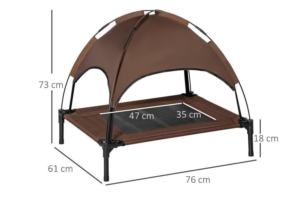 PawHut Upphöjd Hundbädd med Soltak – Kaffe/Svart – 76 x 61 cm