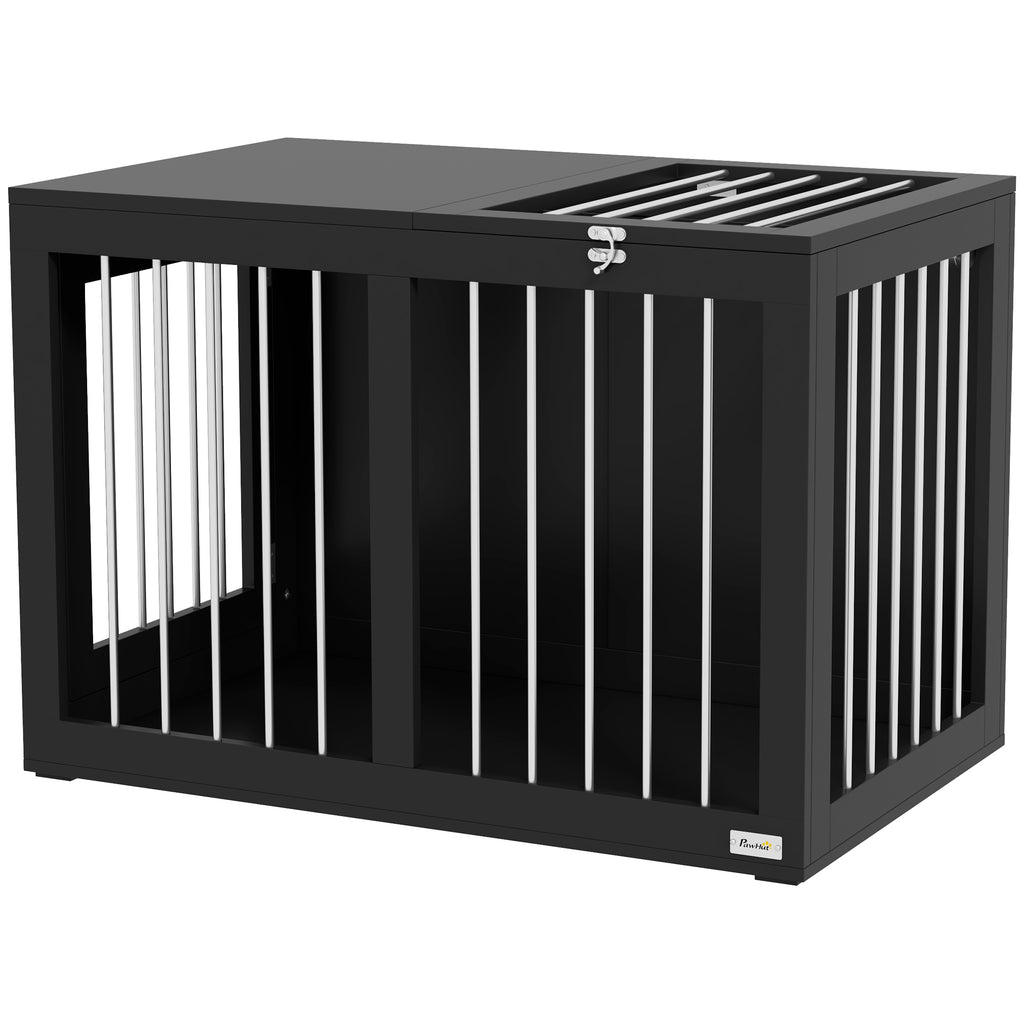 Modern Hundbur i Stål och MDF med Två Dörrar, Svart, 80x50x56,5 cm
