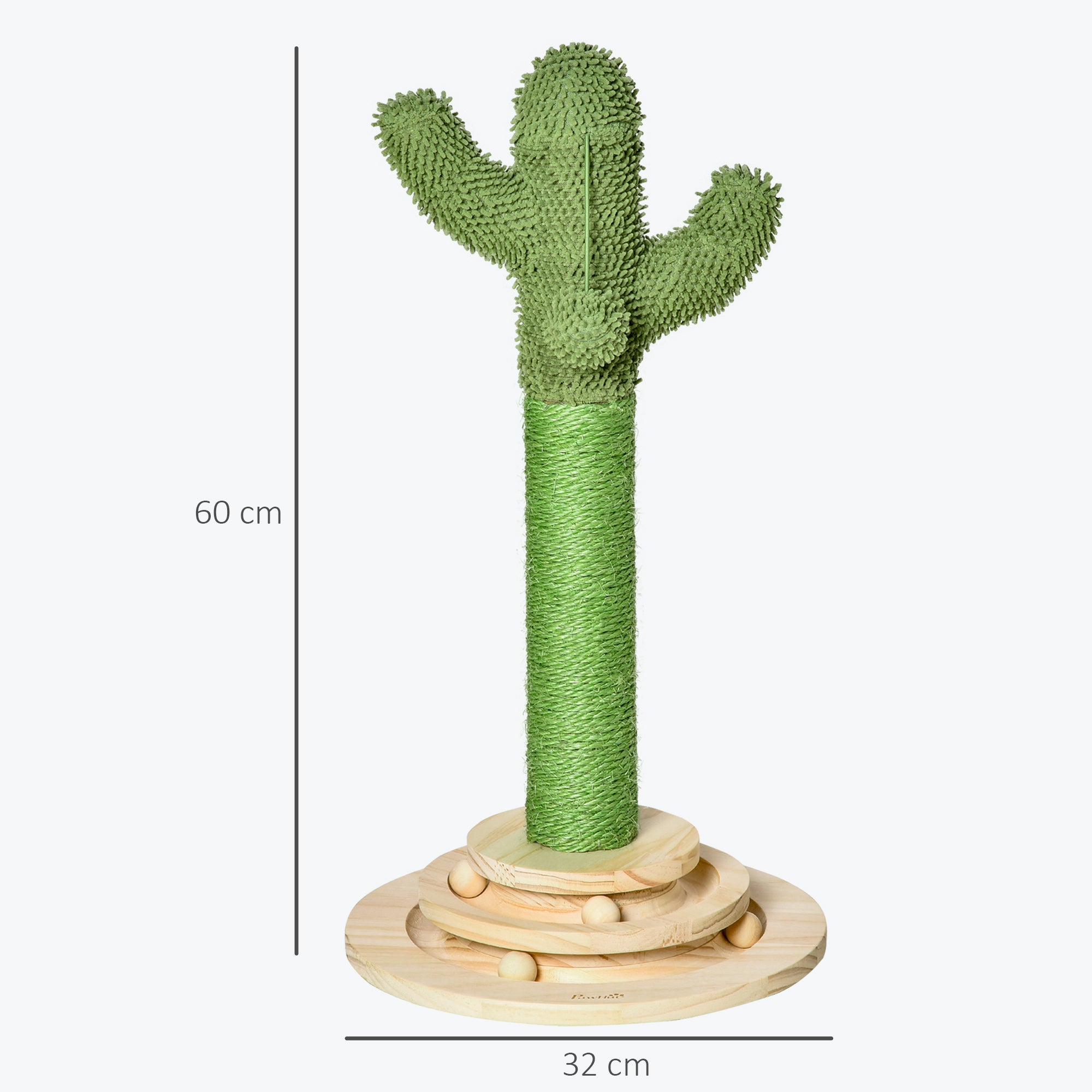 Kaktusformat klösträd med leksaker – Grön/Natur, 60 cm