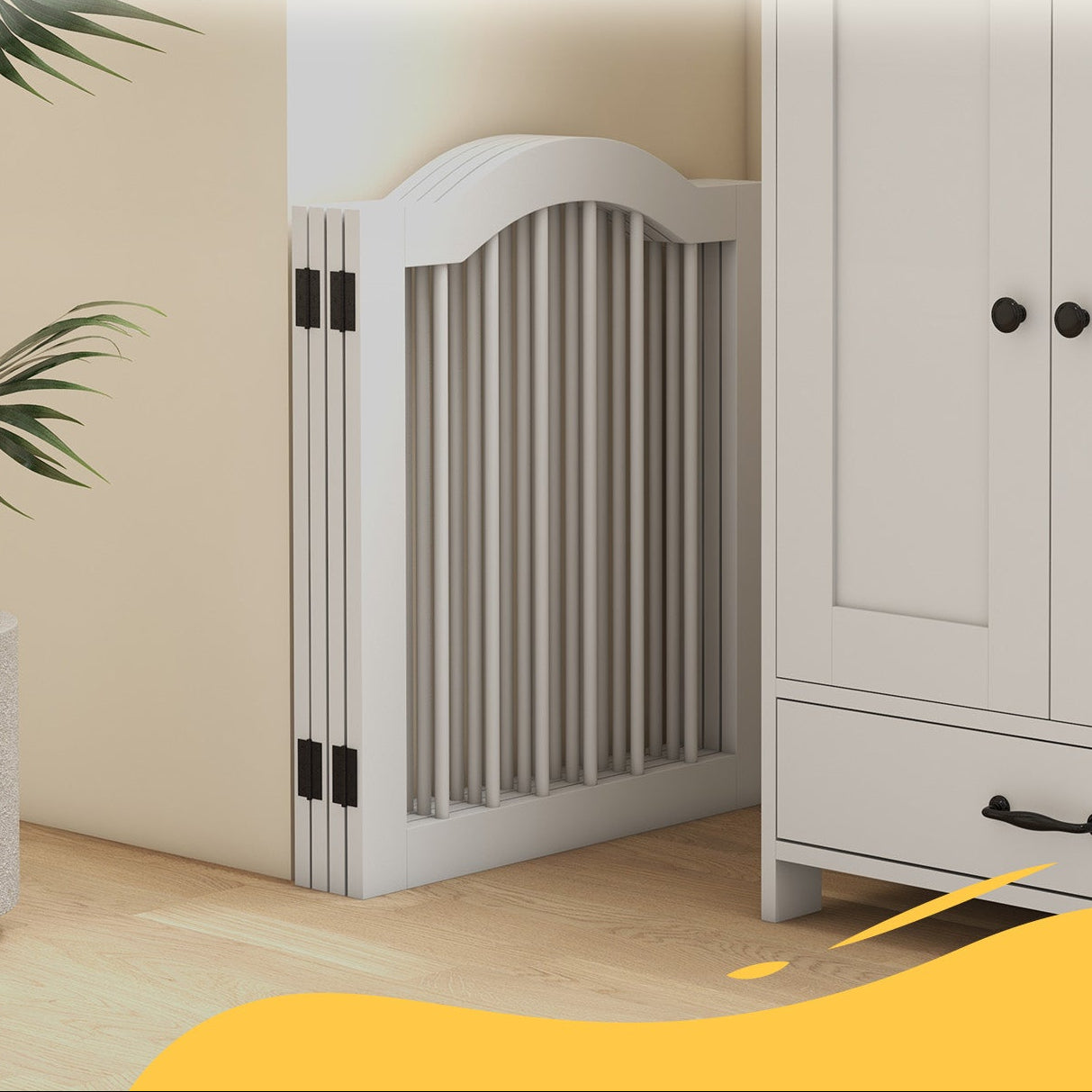 Fristående Hundgrind i Trä – 4 Paneler & Stödfötter (Vit, 203 cm)