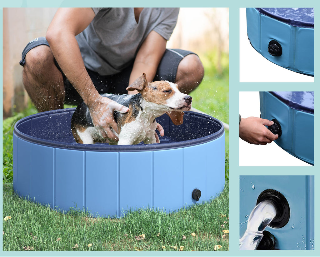 PawHut Hopfällbar Hundpool för Små Hundar – Blå – Ø100 x 30 cm