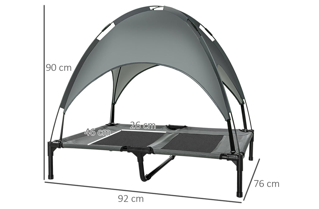 Upphöjd Hundbädd med Soltak – Grå/Svart – Large (92 x 76 cm)