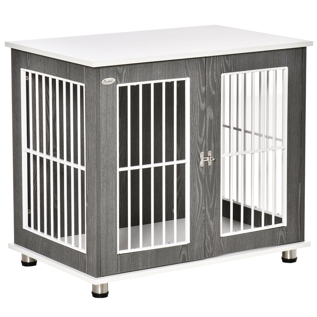 PawHut Dekorativ Hundbur & Inomhuskoja – Grå/Vit – 85 x 55 x 75 cm