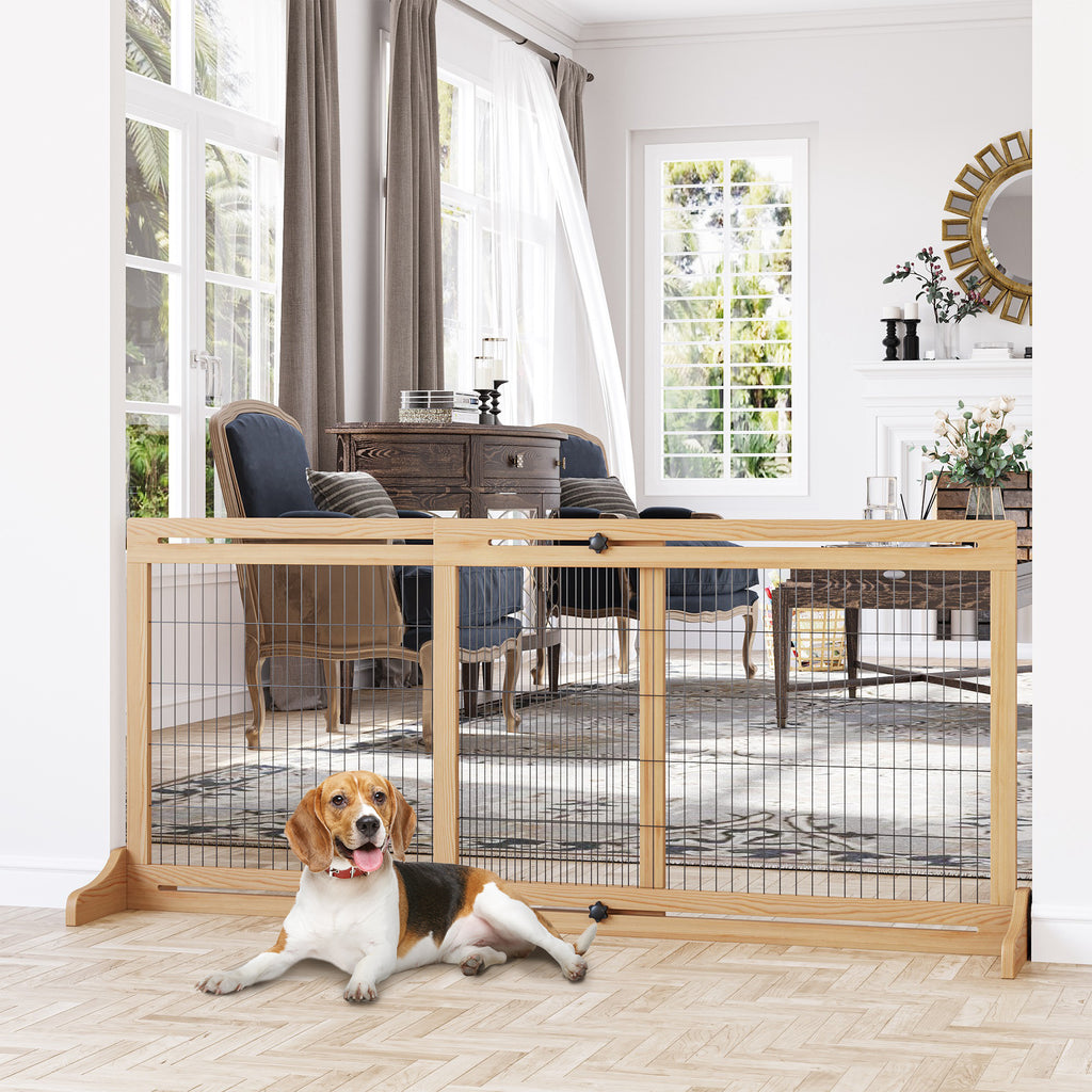 PawHut Justerbar Hundgrind i Trä – Utdragbar – Natur/Svart – 104–183 cm