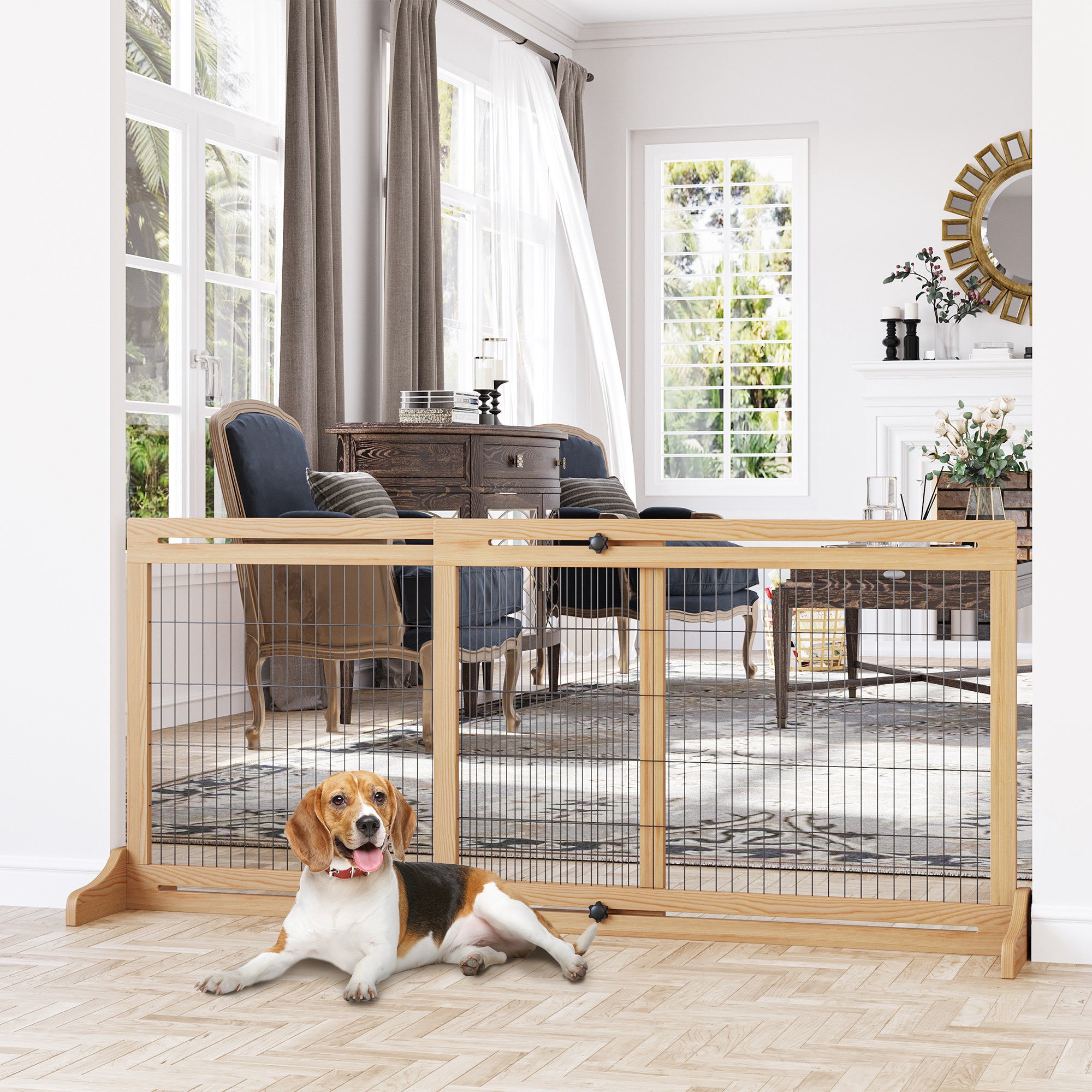 PawHut Justerbar Hundgrind i Trä – Utdragbar – Natur/Svart – 104–183 cm