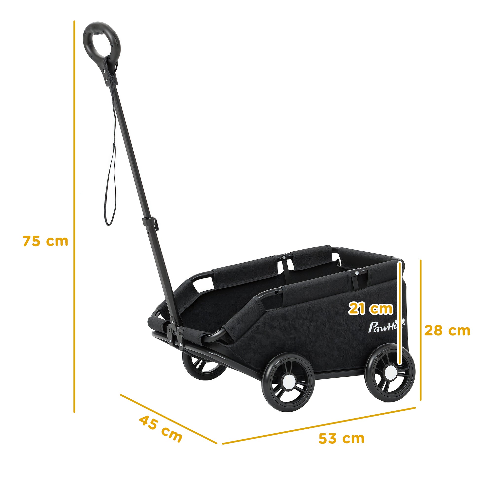 Hundvagn för Dvärghundar & Katter – Ihopfällbar med Justerbart Handtag (Svart, Max 4 kg)