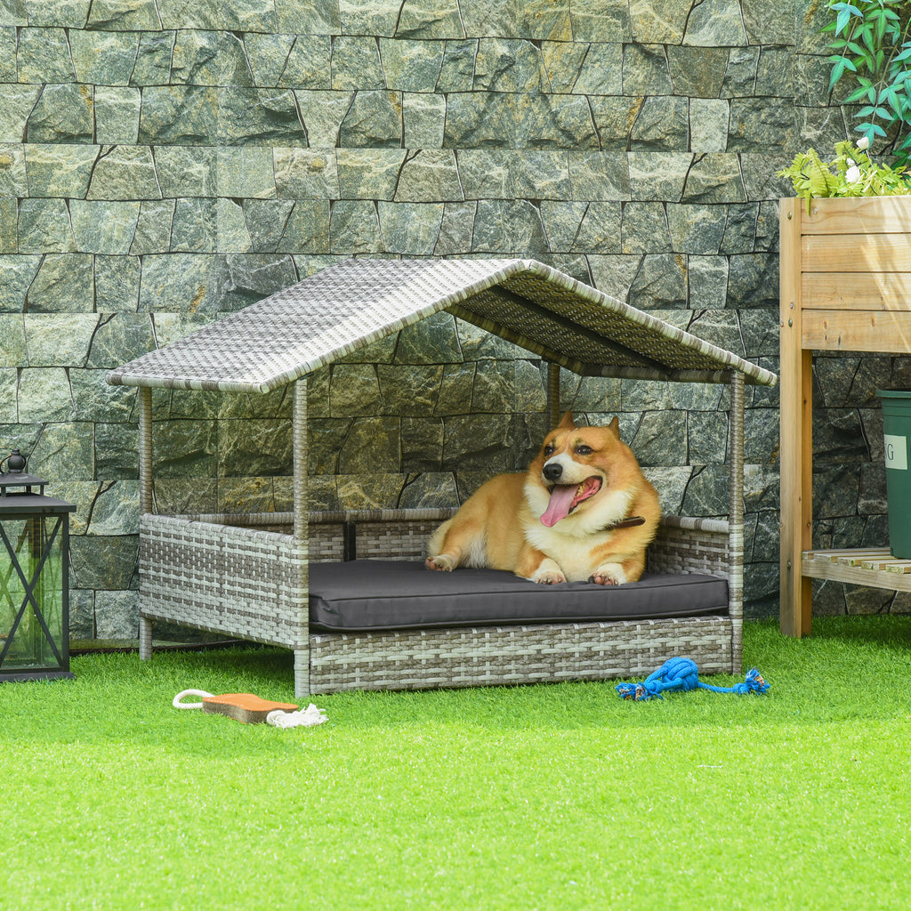 PawHut Lyxig Hundkoja i Konstrotting med Dyna – Grå – 69 x 98 x 70 cm