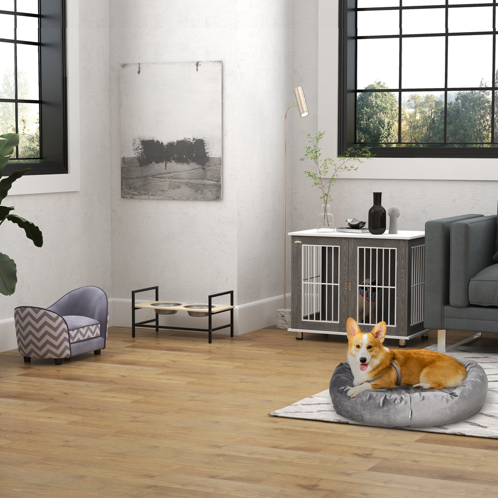 PawHut Dekorativ Hundbur & Inomhuskoja – Grå/Vit – 85 x 55 x 75 cm