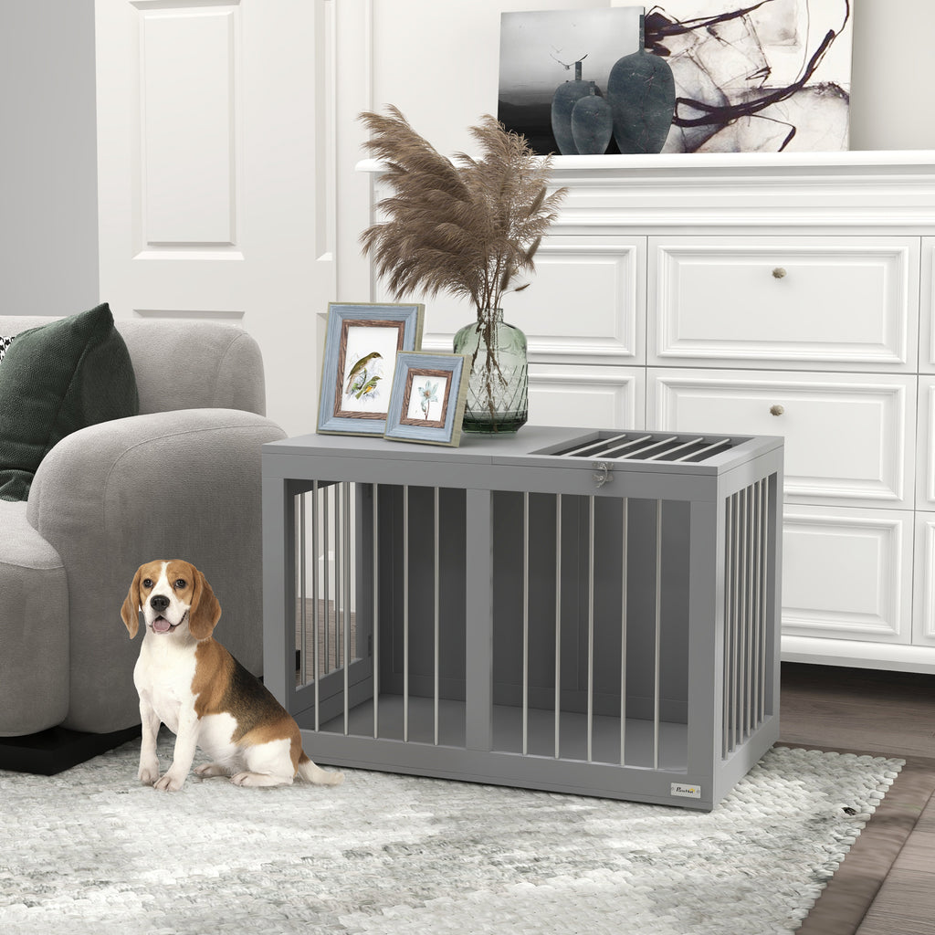 Modern Hundbur i Stål och MDF med Två Dörrar, Grå, 80x50x56,5 cm