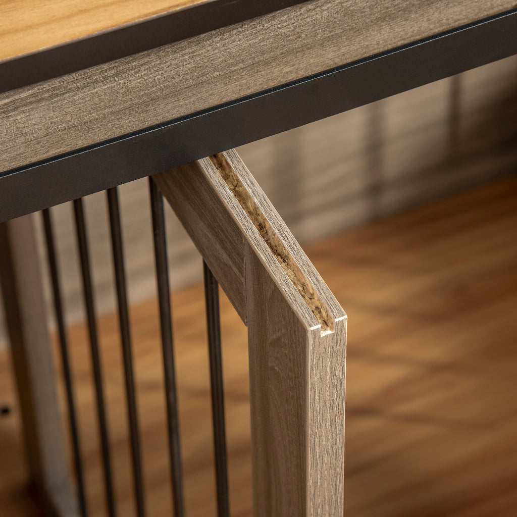 PawHut Dubbel Hundbur Möbel med Skiljevägg – Ek/Svart – 120 x 60 x 88,5 cm