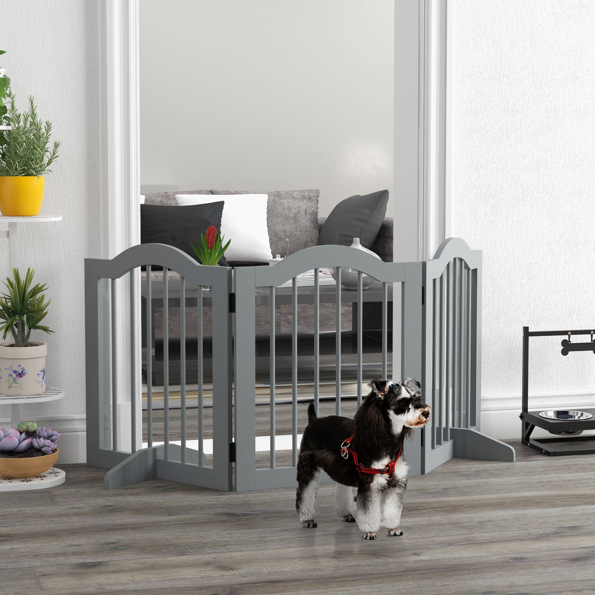 Fristående Hundgrind i Trä – 3 Paneler & Stödfötter (Ljusgrå, 154 cm)