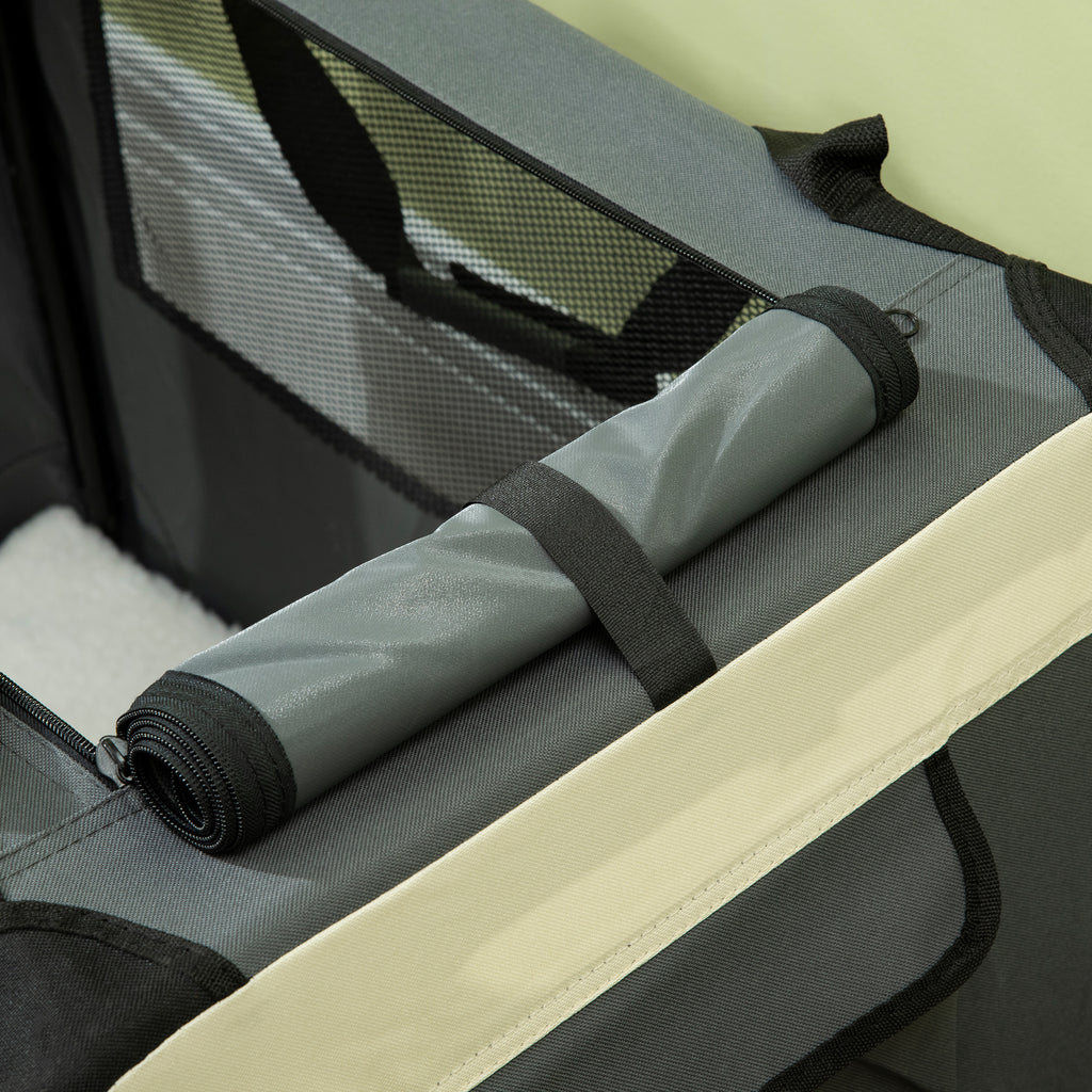 Fällbar transportväska med tre dörrar och mjuk dyna – Grå, 70 cm