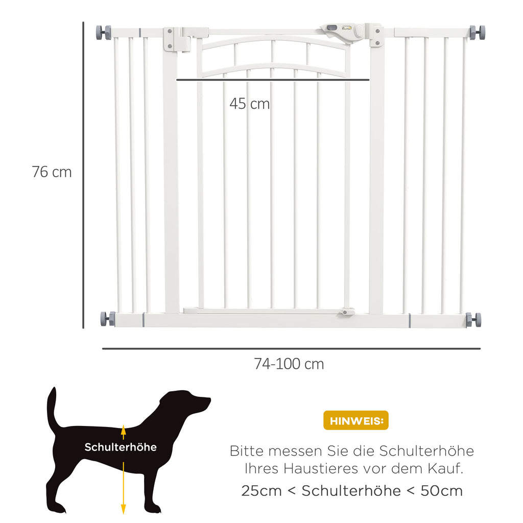 Säkerhetsgrind för Hundar, Självstängande och Justerbar 74-100 cm, Vit