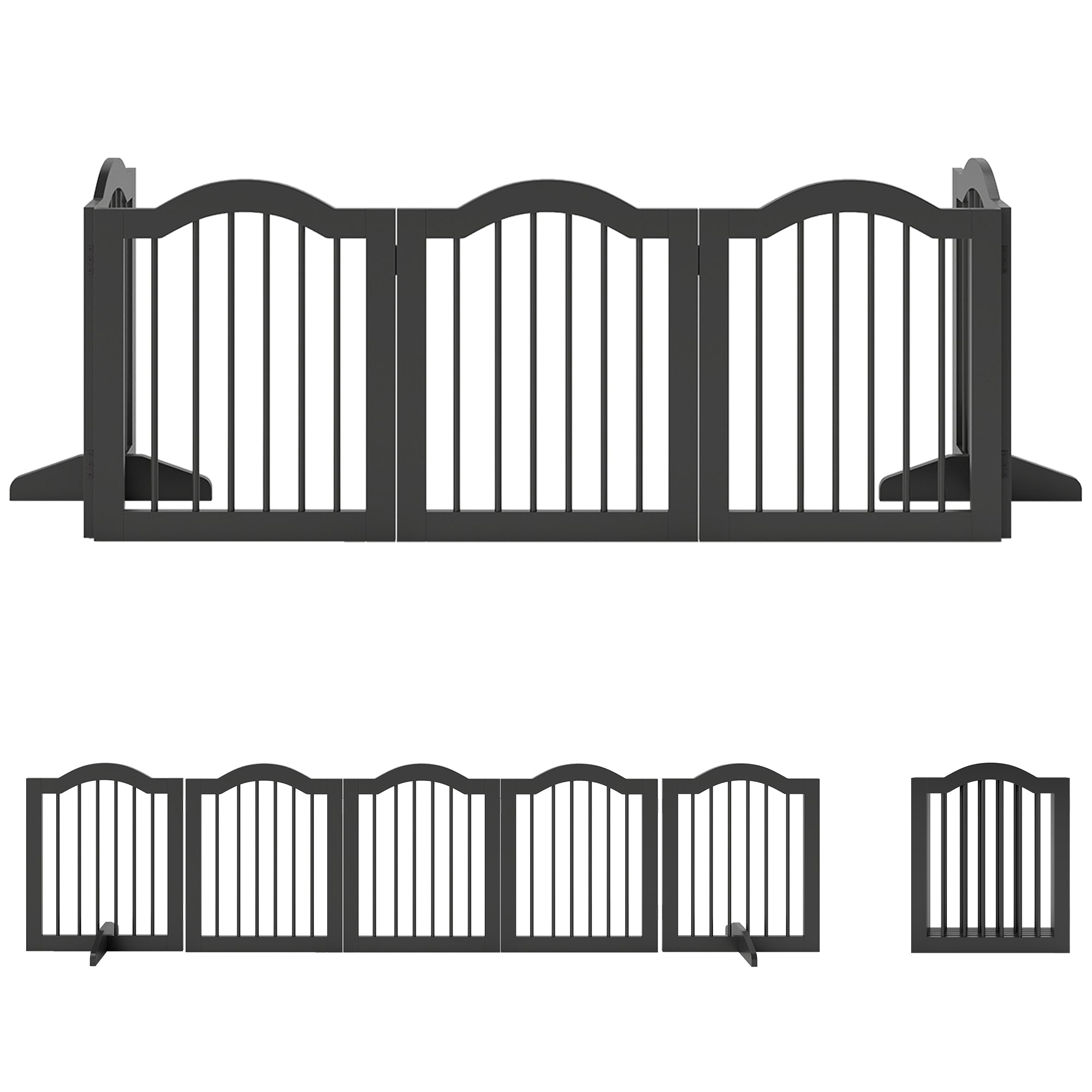 Vikbar hundgrind 261,5 cm i svart MDF – Stabil rumsavdelare för husdjur utan borrning.