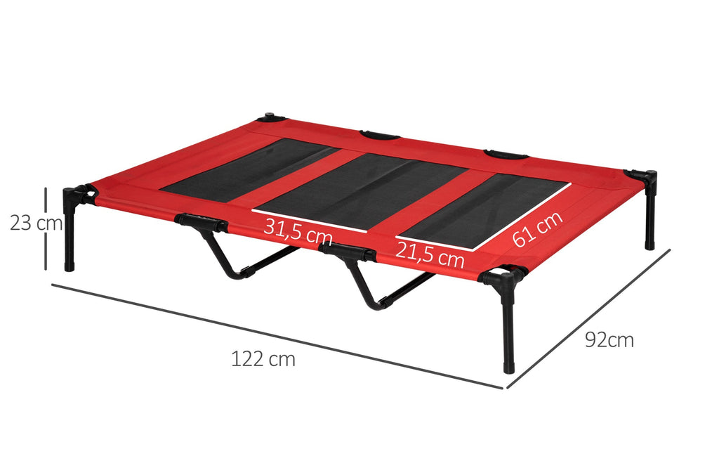 PawHut XXL Upphöjd Hundbädd med Transportväska – Röd/Svart – 122 x 92 cm