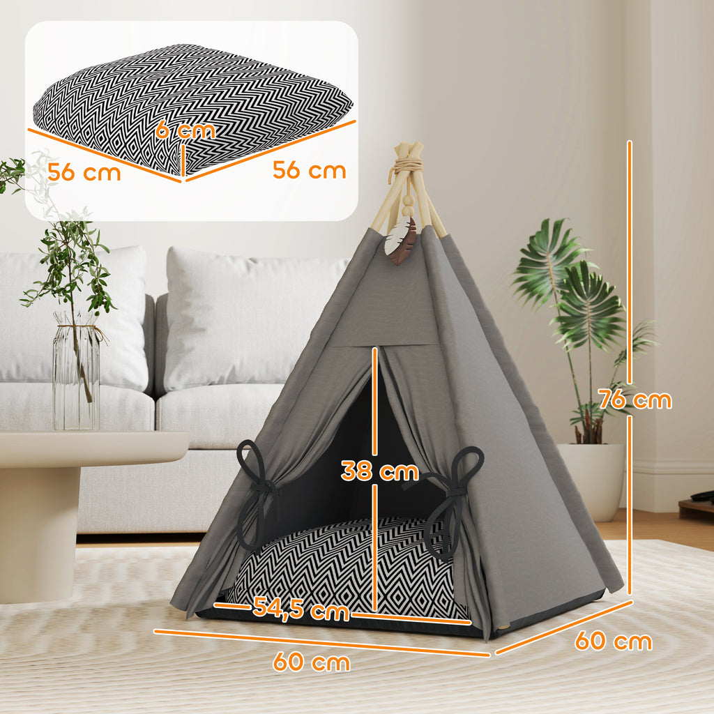 Tipi-tält för husdjur med mjuk kudde – Grå, 76 cm