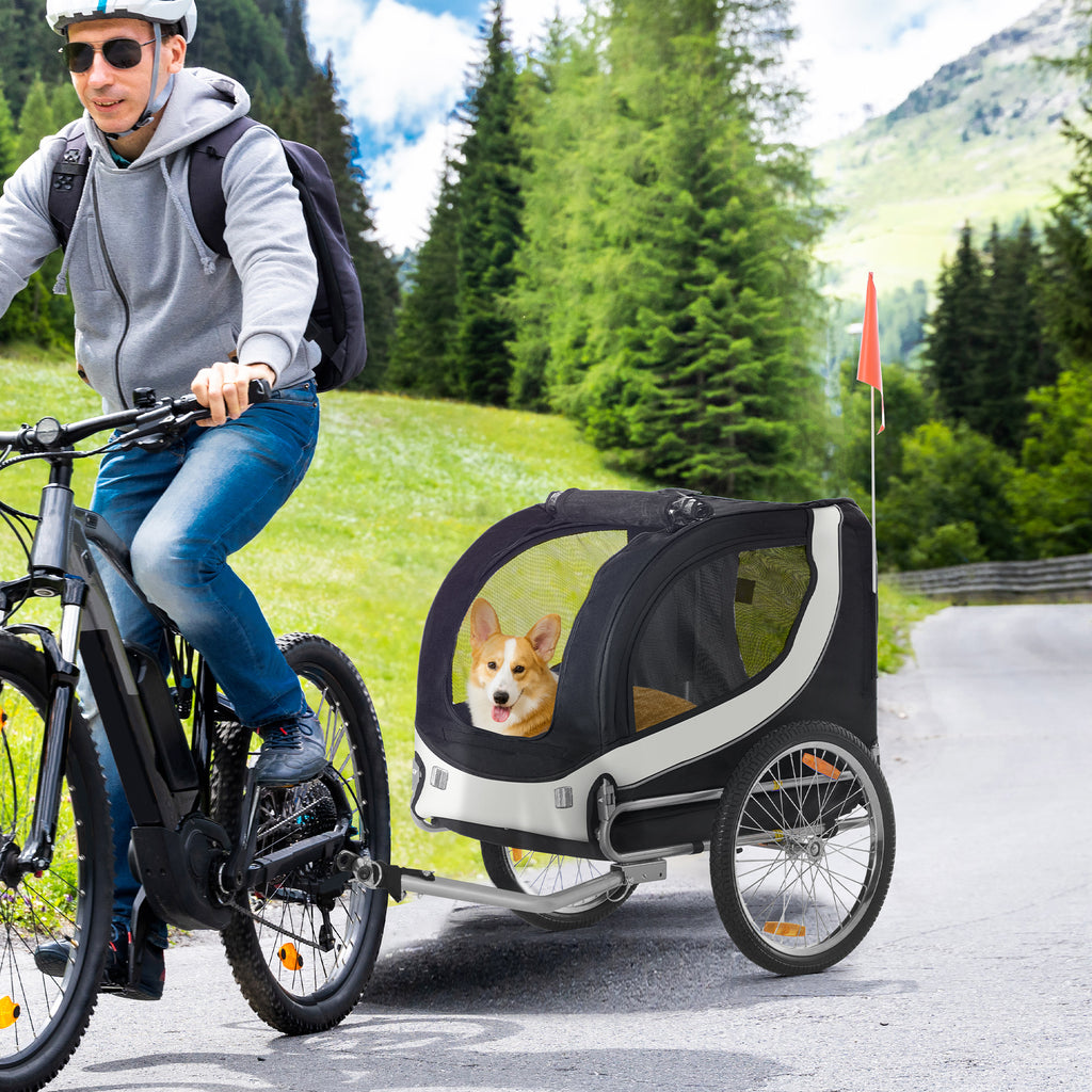 PawHut Hopfällbar Cykelvagn för Hundar – Vit/Svart – Upp till 20 kg
