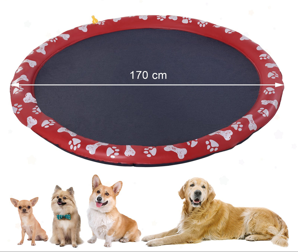 XXL Hundpool med Vattenspridare – Halkfri & Robust – Röd – Ø170 cm