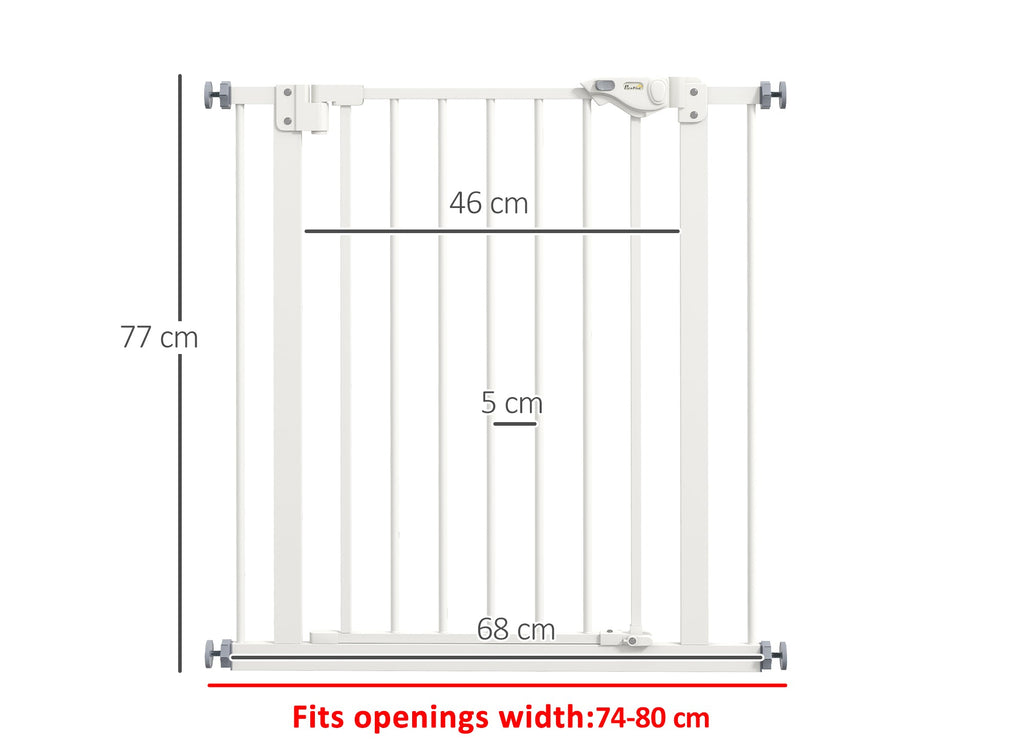 Säkerhetsgrind för Hundar och Husdjur, Vit Metall, 74-80 cm