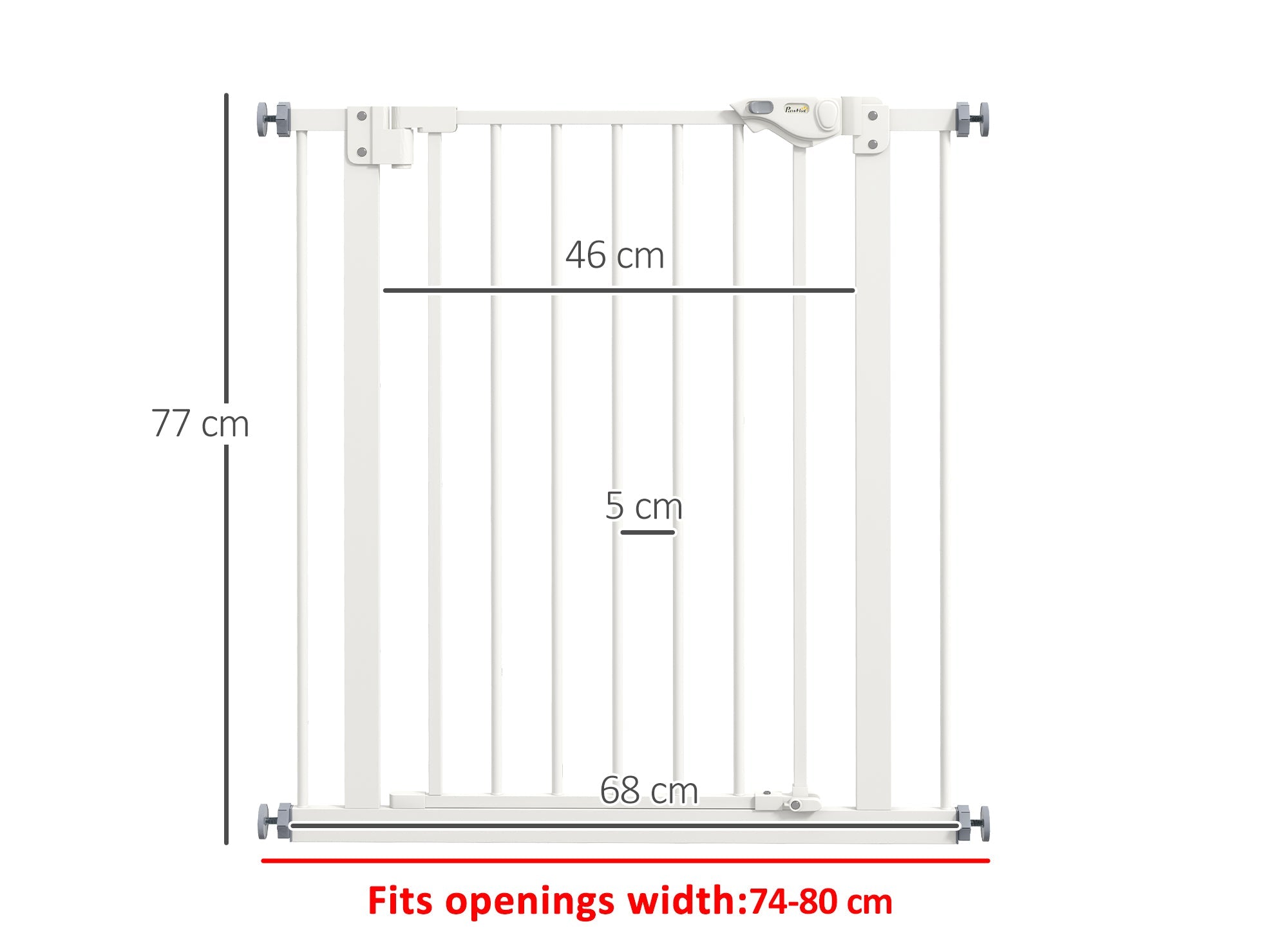 Säkerhetsgrind för Hundar och Husdjur, Vit Metall, 74-80 cm