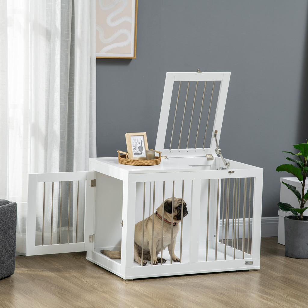 PawHut Modern Hundbur med Toppöppning – 80 x 50 x 56,5 cm – Vit