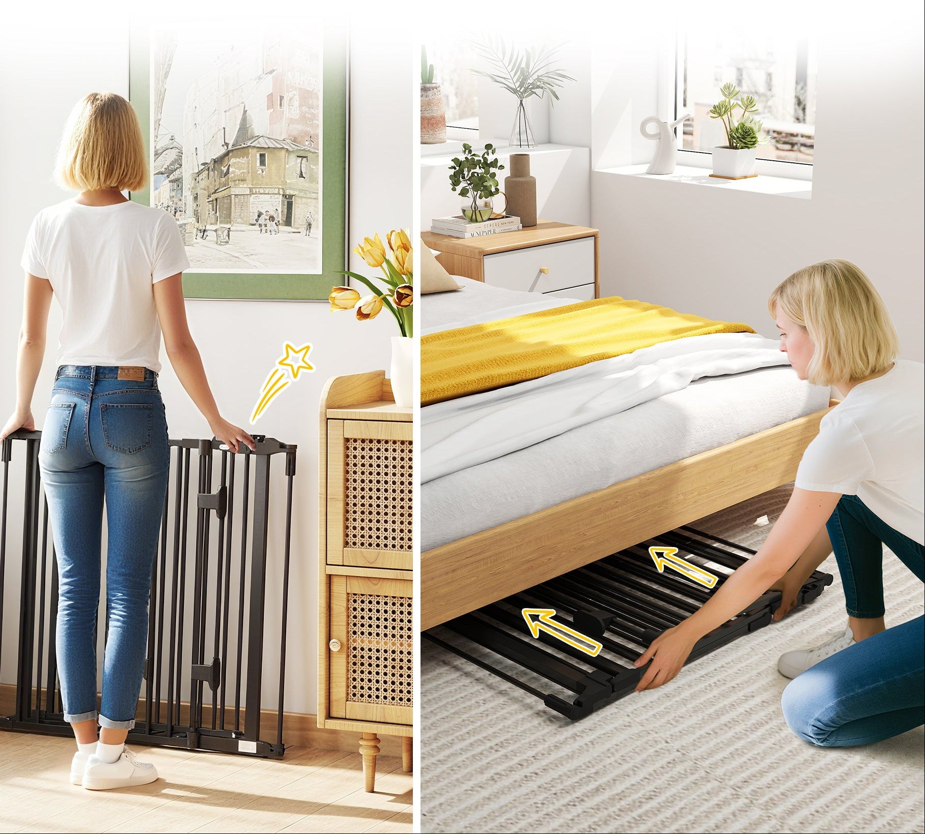 PawHut Fristående Justerbar Hundgrind med Dörr – Svart – 202 cm
