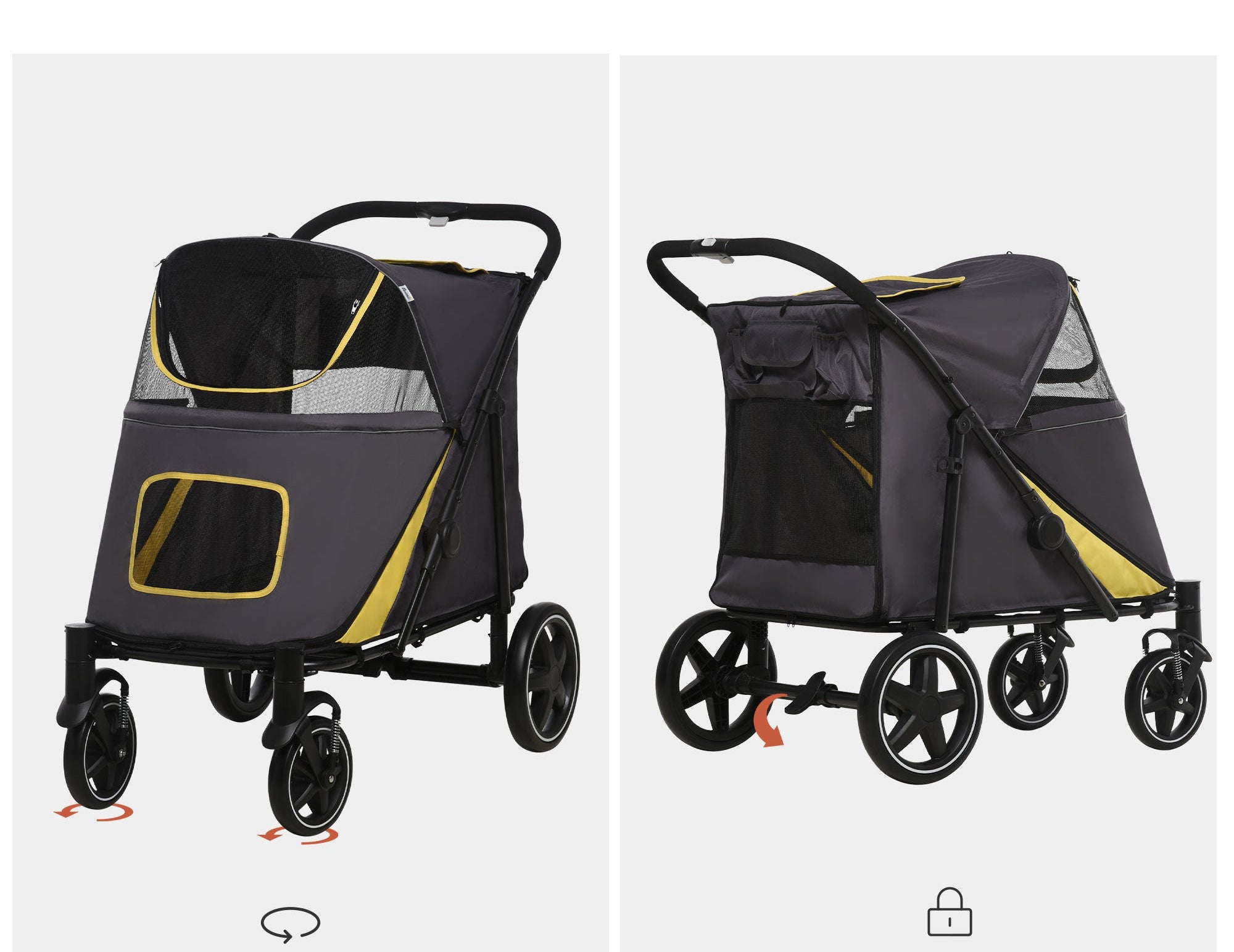 Robust Hundvagn för Stora Hundar – Mörkgrå, upp till 30 kg, One-Click System