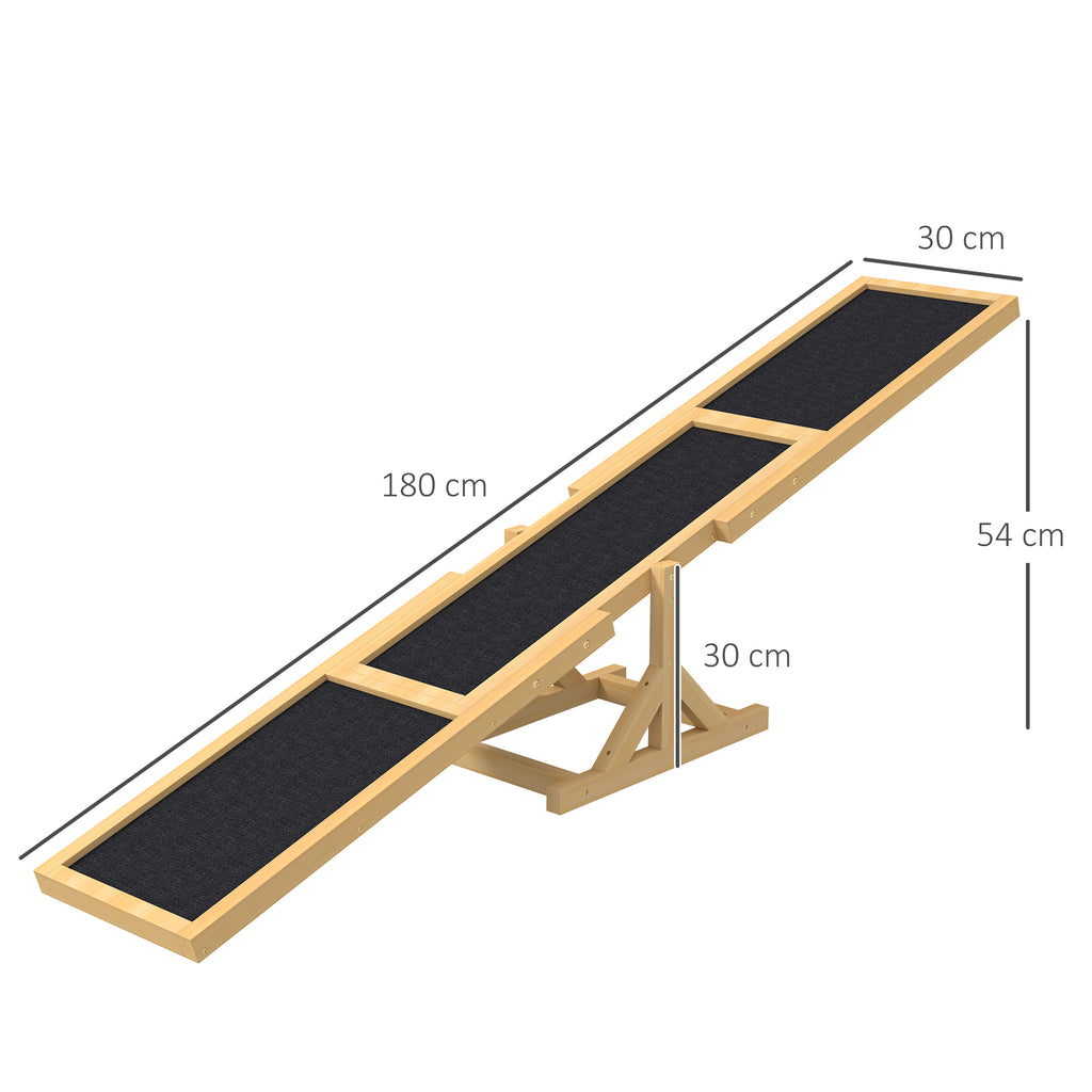 Agility-vippa för Hundträning, Halkfri Balansbräda i Trä, 180x30x30 cmHundewippe für Agility Training, rutschfest, bis 50 kg belastbar, 180 x 30 x 30 cm