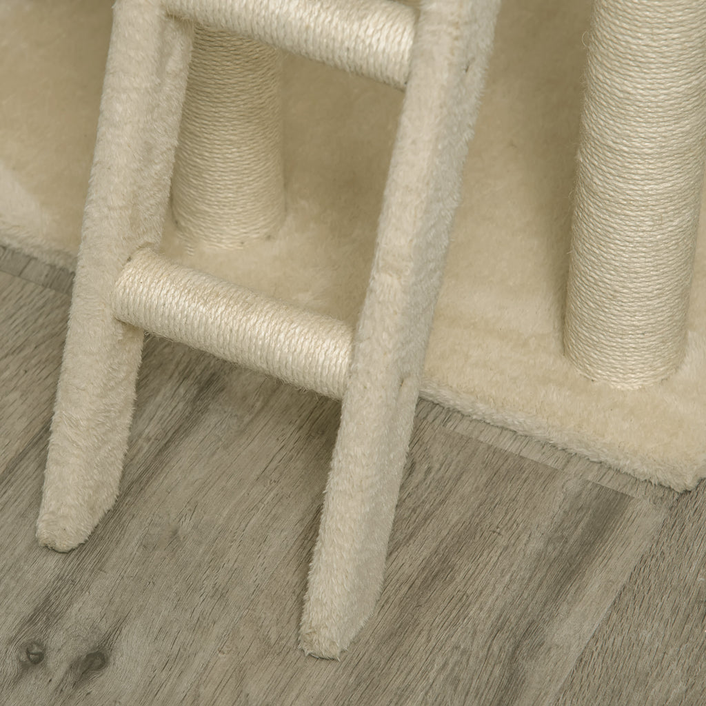 Klösträd 131 cm med kattgrotta, stege och leksaker – Khaki/Beige/Kaffe