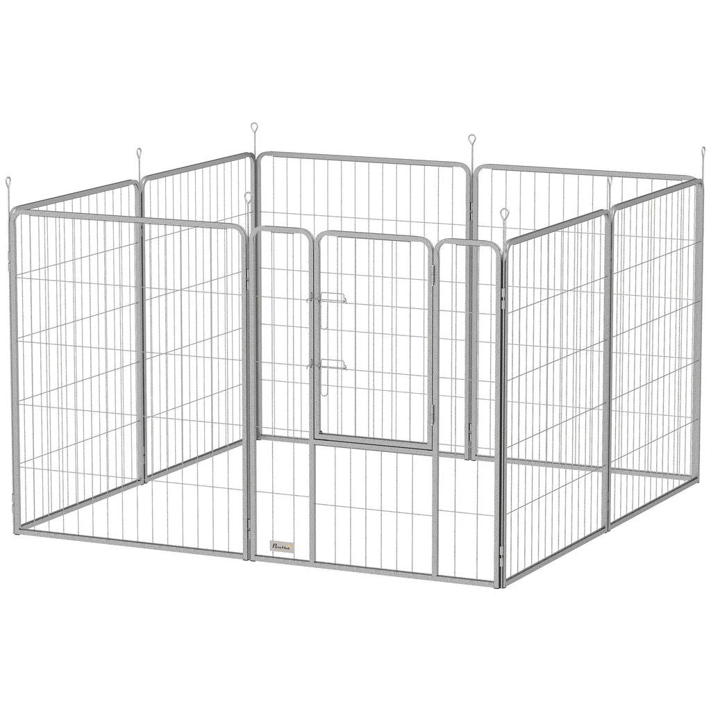 Flexibel Husdjurshage i Rostfritt Stål – 8 Paneler & Bärrem (Silver, 100 cm)