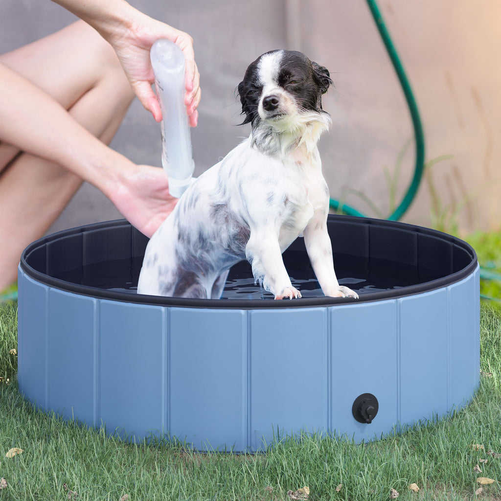 PawHut Hopfällbar Hundpool för Små Hundar – Blå – Ø100 x 30 cm