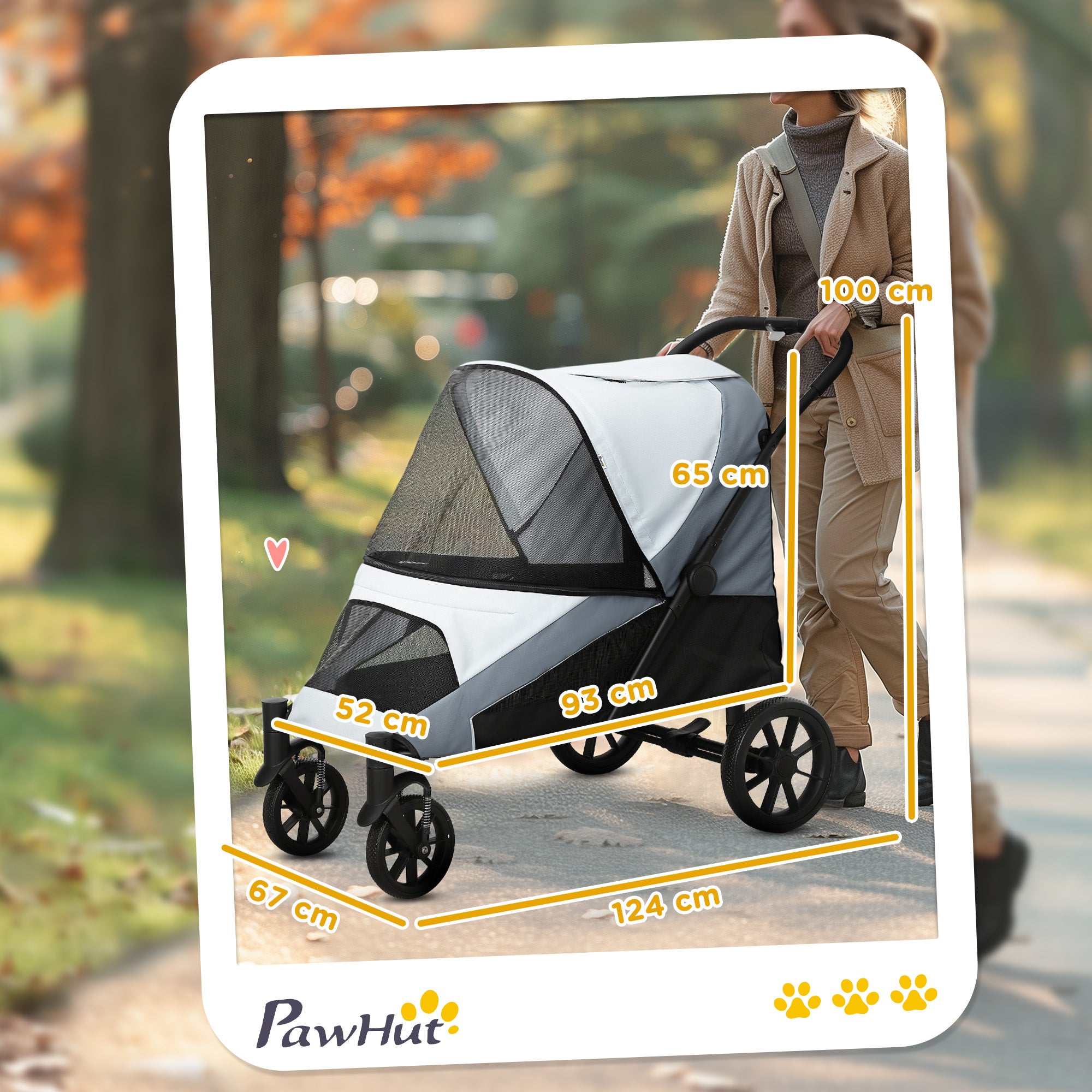 Hundvagn för Stora Hundar – Ihopfällbar med Stötdämpning (Grå, Max 30 kg)