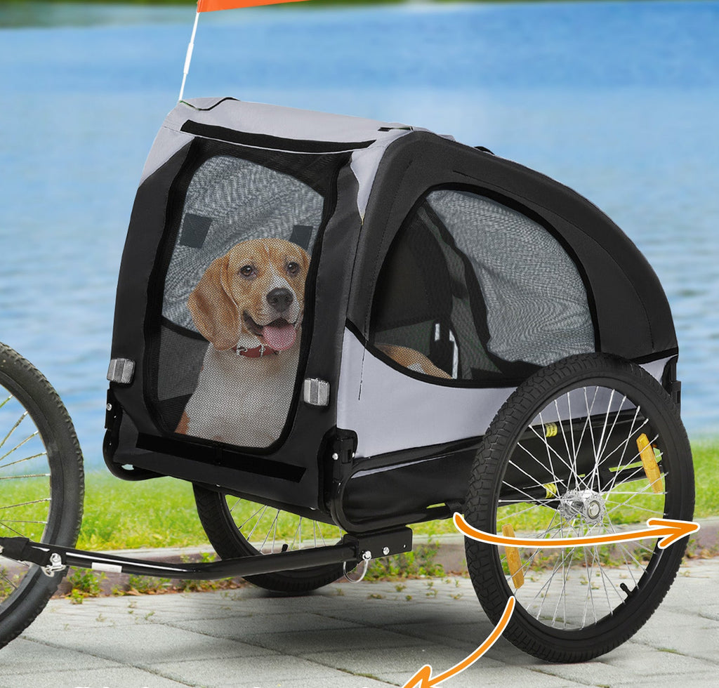 Cykelkärra för Hund upp till 20 kg – Stabil Hundkärra med Säkerhetsflagga, Svart