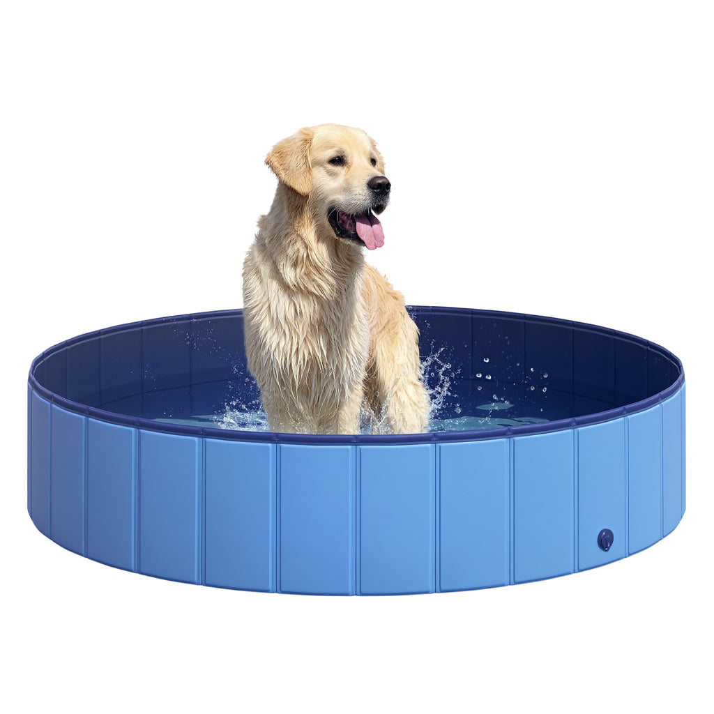 PawHut Hopfällbar Hundpool för Mellanstora Hundar – Blå – Ø140 x 30 cm