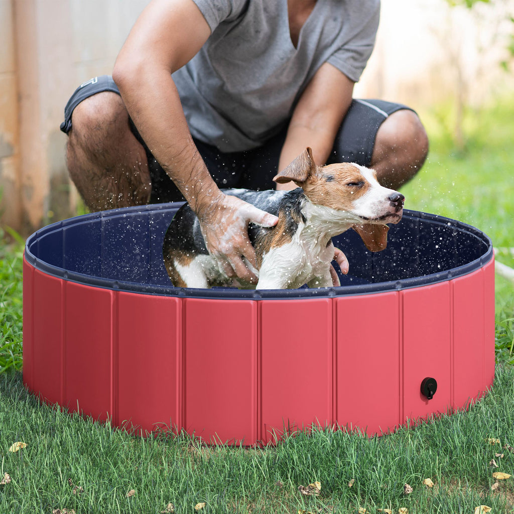 Kompakt Hopfällbar Hundpool – Röd/Blå – Ø100 x 30 cm