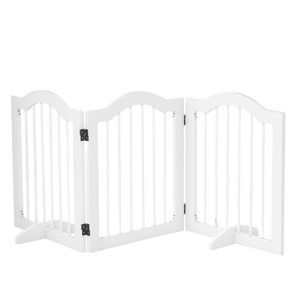 PawHut Fristående Säkerhetsgrind i Trä med Dörr – 3 Paneler – Vit – 154 cm