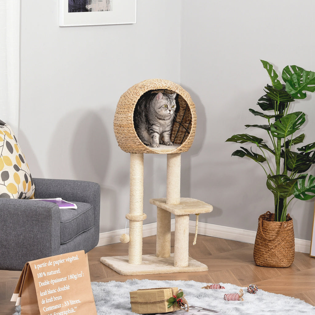 Klösträd 100 cm med grotta och plattform – Beige