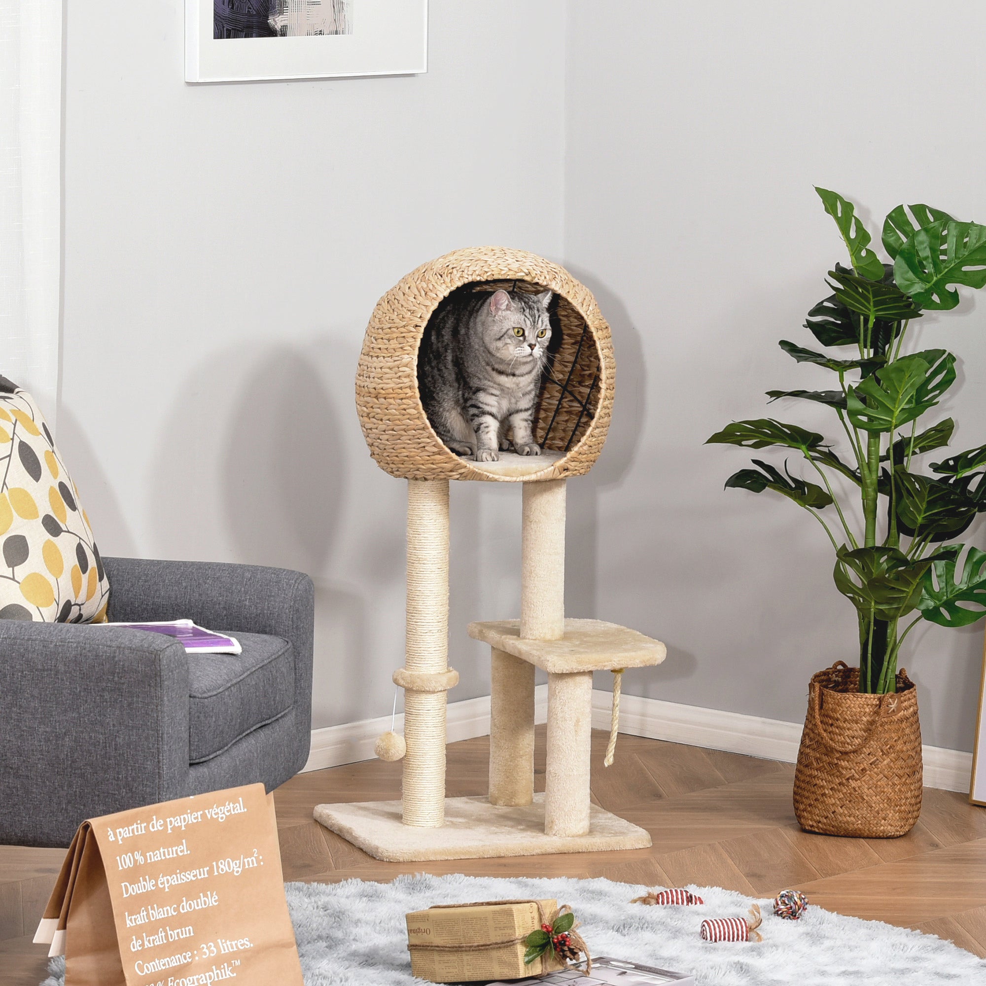 Klösträd 100 cm med grotta och plattform – Beige