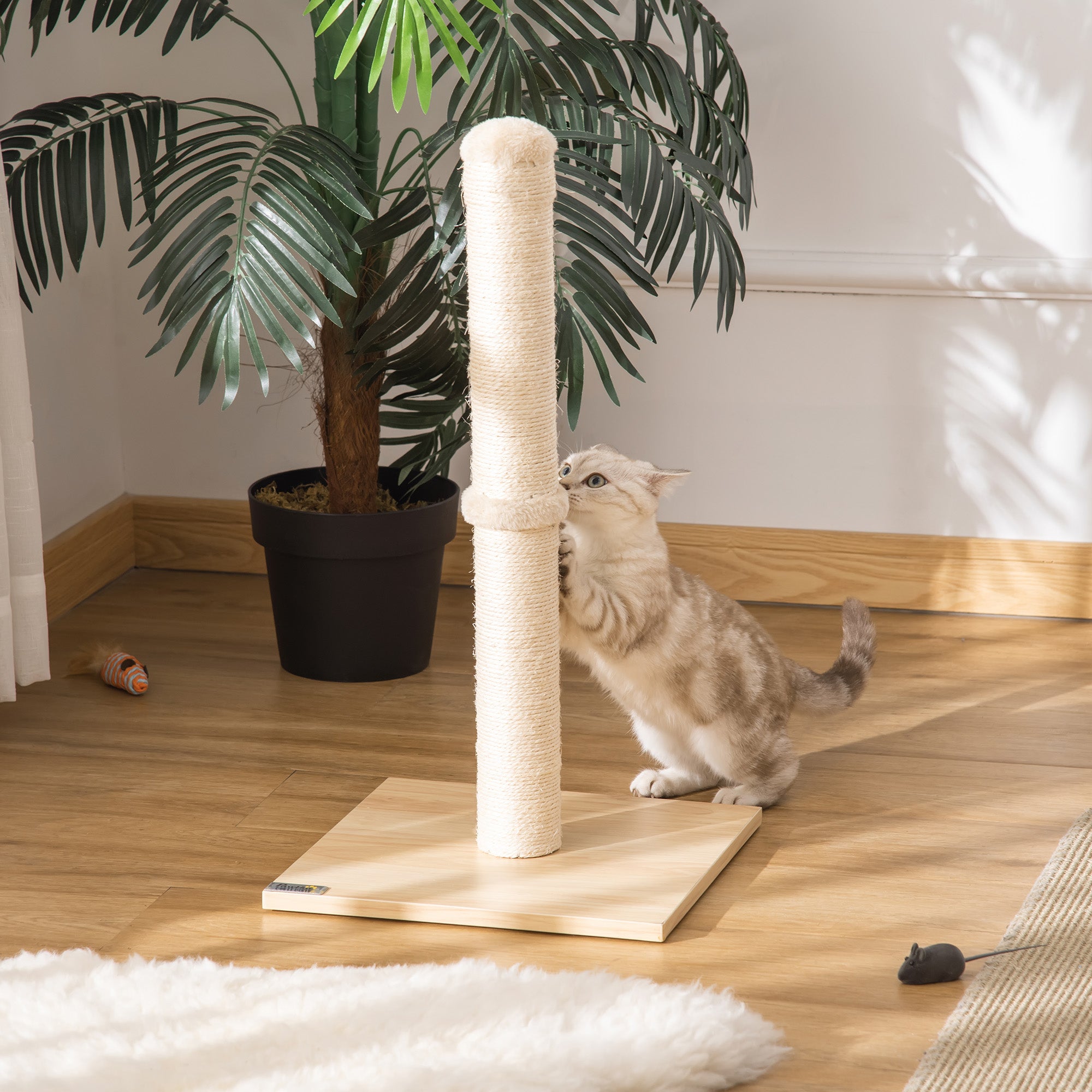 Klöspelare med sisalrep och leksaksboll – Beige/Ek, 60 cm
